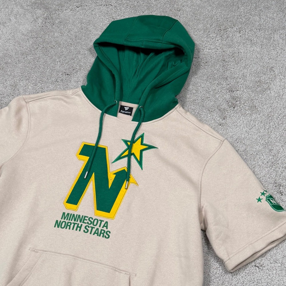 Fanatics Minnesota North Stars NHL Short Sleeve Hoodie Mens Large Cream Green